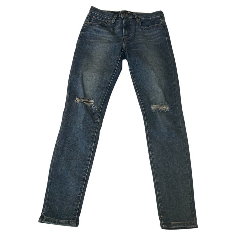 Levi’s 720 High Rise Super skinny medium wash jeans ripped knees distressed